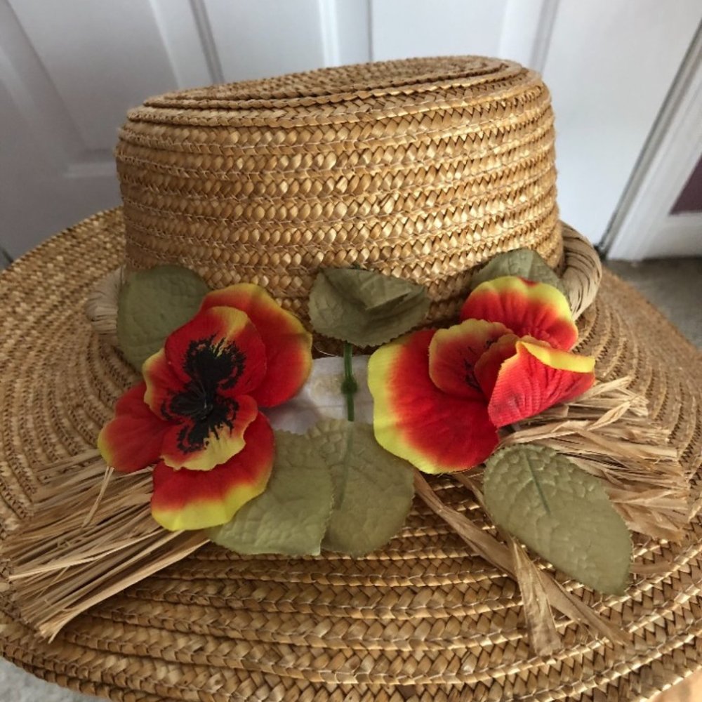 Straw Hat With Orange And Yellow Flowers